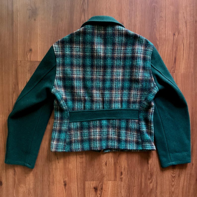 1940s Sportclad Wool Half-Belt Jacket - Vintage Workwear - 30s 40s 50s Penney’s Two-Tone Plaid ‘N Plain Rockabilly 2 Tone Cossack